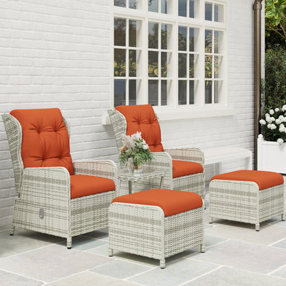 5 Pieces Rattan Bistro Set with Adjustable Back, Reclining Wicker Balcony Furniture with Cushions
