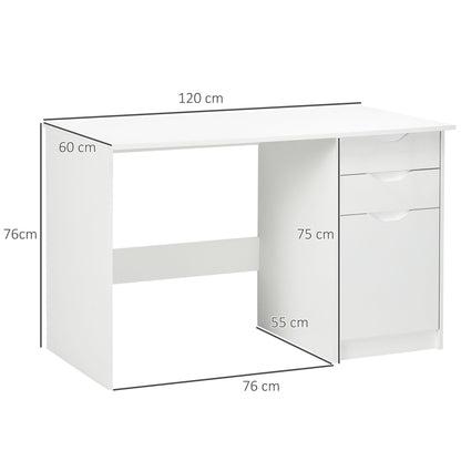 Computer Desk with Drawers, High Gloss Home Office Desk with Storage Cabinet, Study Workstation, 120 x 60cm, White