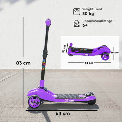 Three-Wheel Foldable Electric Scooter for Kids Aged 6-10 Years, Purple
