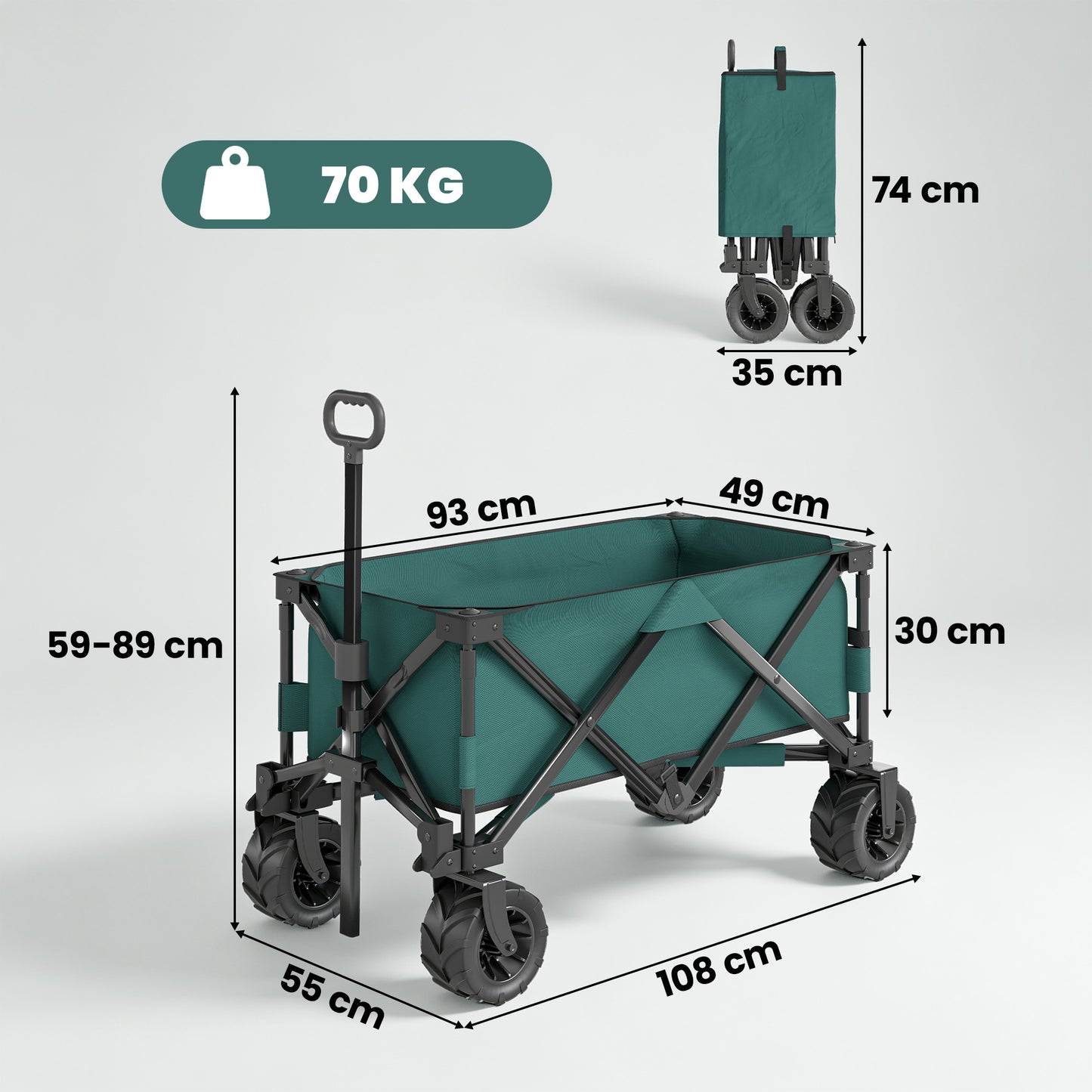 205L Festival Trolley on Wheels, Folding Camping Trolley Cart with Telescopic Handle, Beach Cart