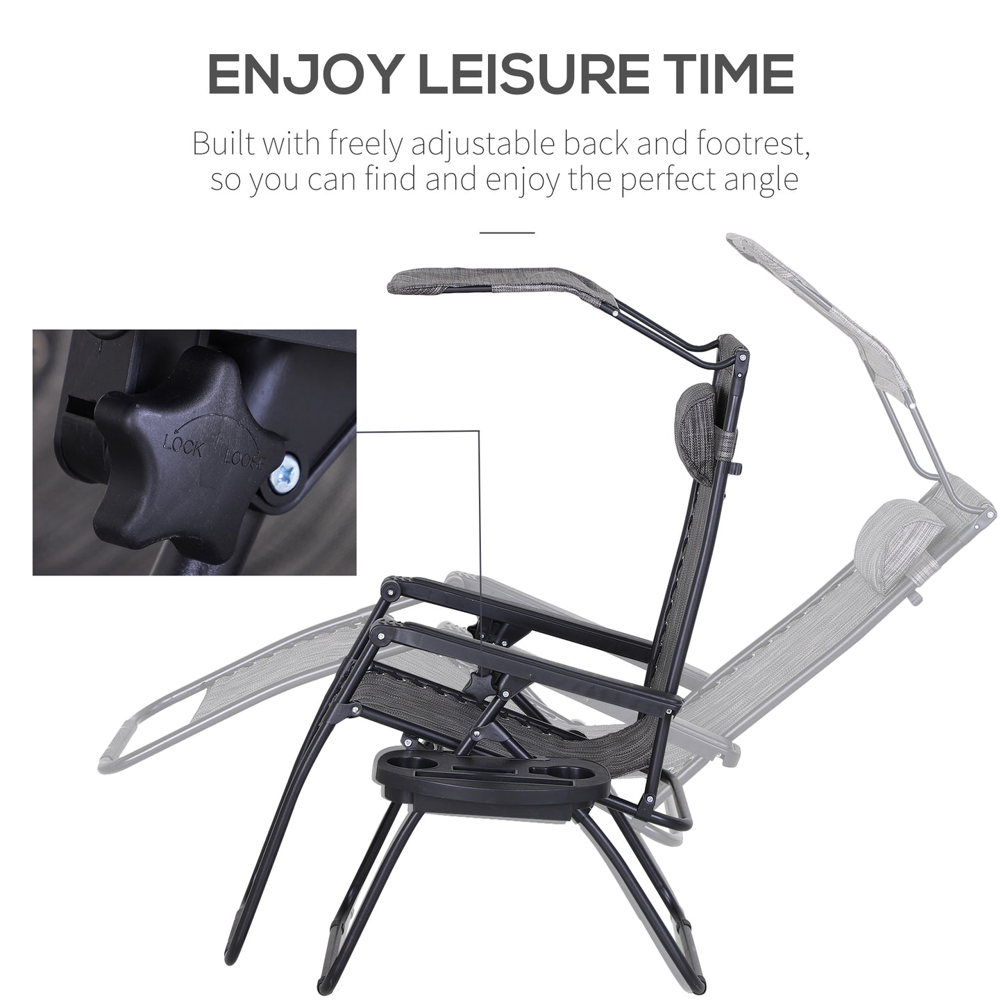 Foldable Reclining Garden Chair with Headrest, Zero Gravity Deck Sun Lounger Seat Chair with Footrest, Armrest