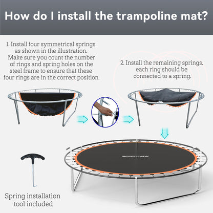 Trampoline Replacement Mat with Spring Pull Tool, 54 V-Hooks, for 10ft Trampoline using 14cm Springs, Orange