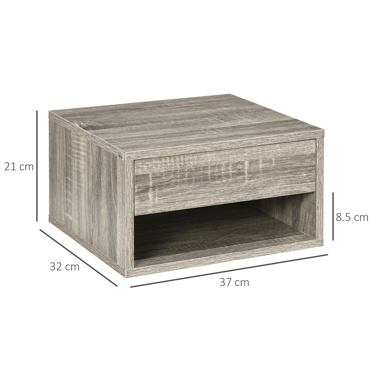 Floating Bedside Tables Set of 2, Wall Mounted Nightstand, Grey Wood Effect