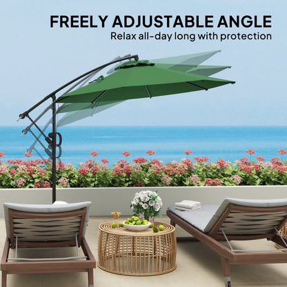3(m) Garden Cantilever Parasol with Cover and Wind Protection Strap, Round Overhanging Umbrella with Crank Handle and Tilt