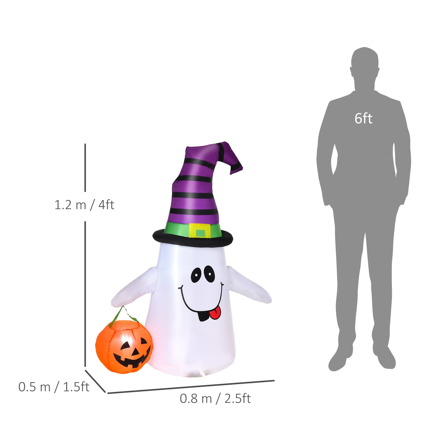 1.2m Witch Ghost Halloween Inflatable Decoration w/ LED Lights Fan Accessories Pumpkin Lantern Kids Adult Fun Weather-Resista