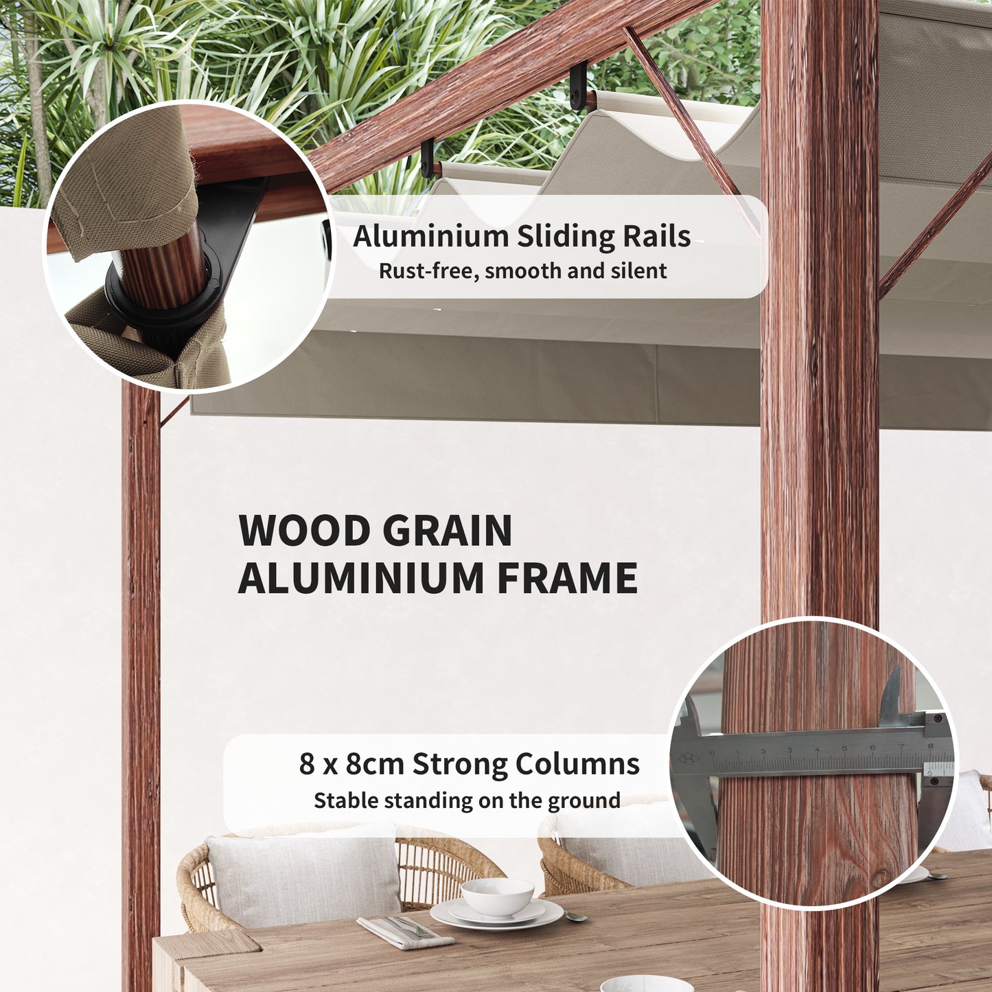 3 x 3 m Retractable Roof Pergola - Natural Wood Finish