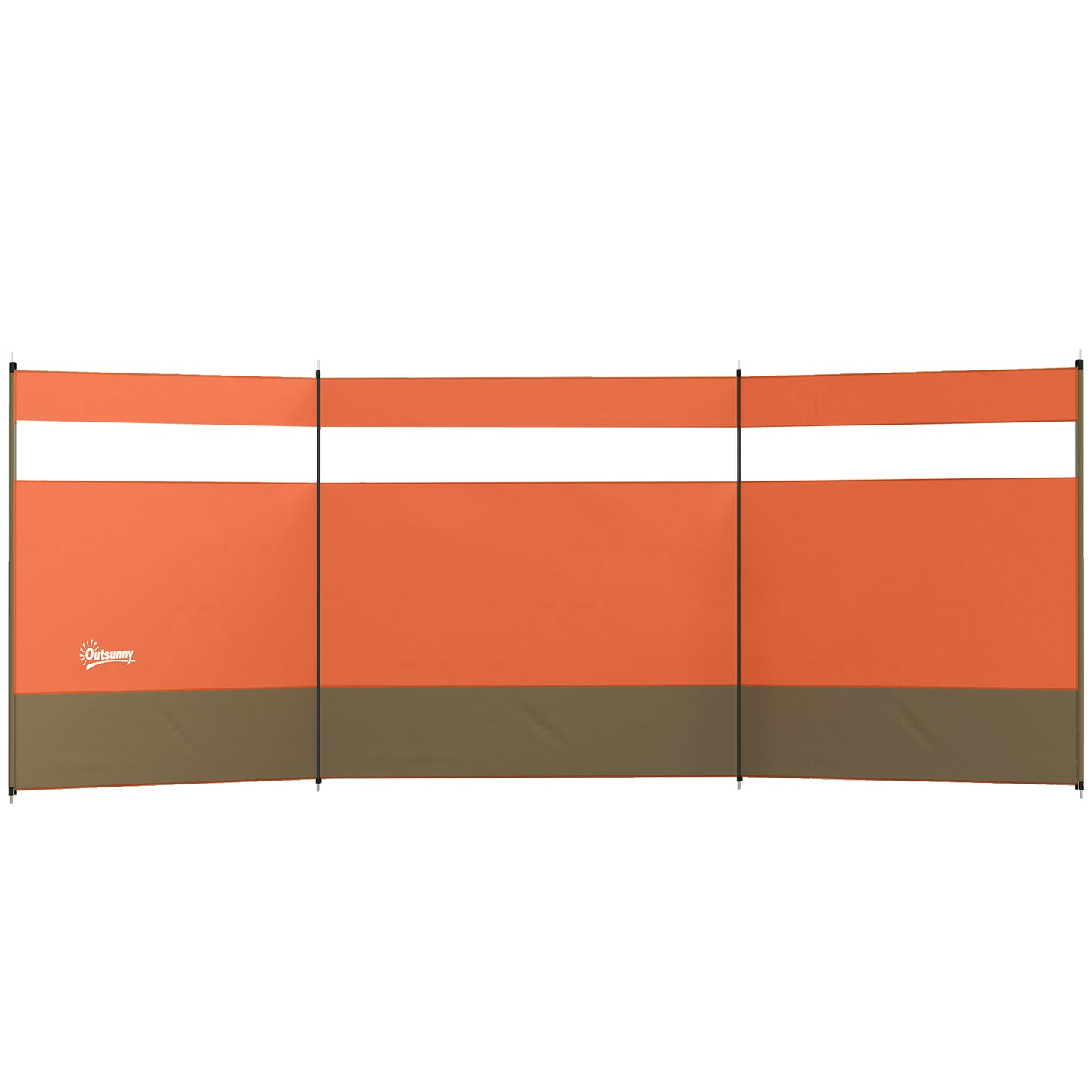 Camping Windbreaker with Clear Windows, Carry Bag and Steel Poles, for Beach Caravan Campervan, 440 x 140cm, Orange