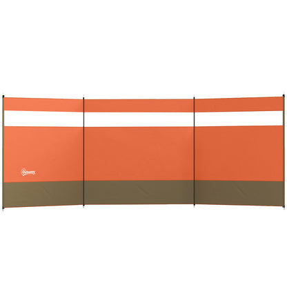 Camping Windbreaker with Clear Windows, Carry Bag and Steel Poles, for Beach Caravan Campervan, 440 x 140cm, Orange