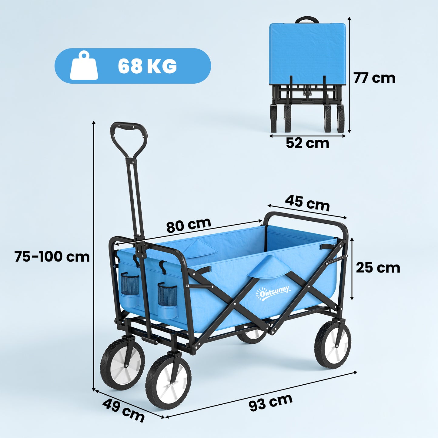 135L Festival Trolley on Wheels, Folding Wagon Camping Trolley Cart with Adjustable Handle, Dual Brakes