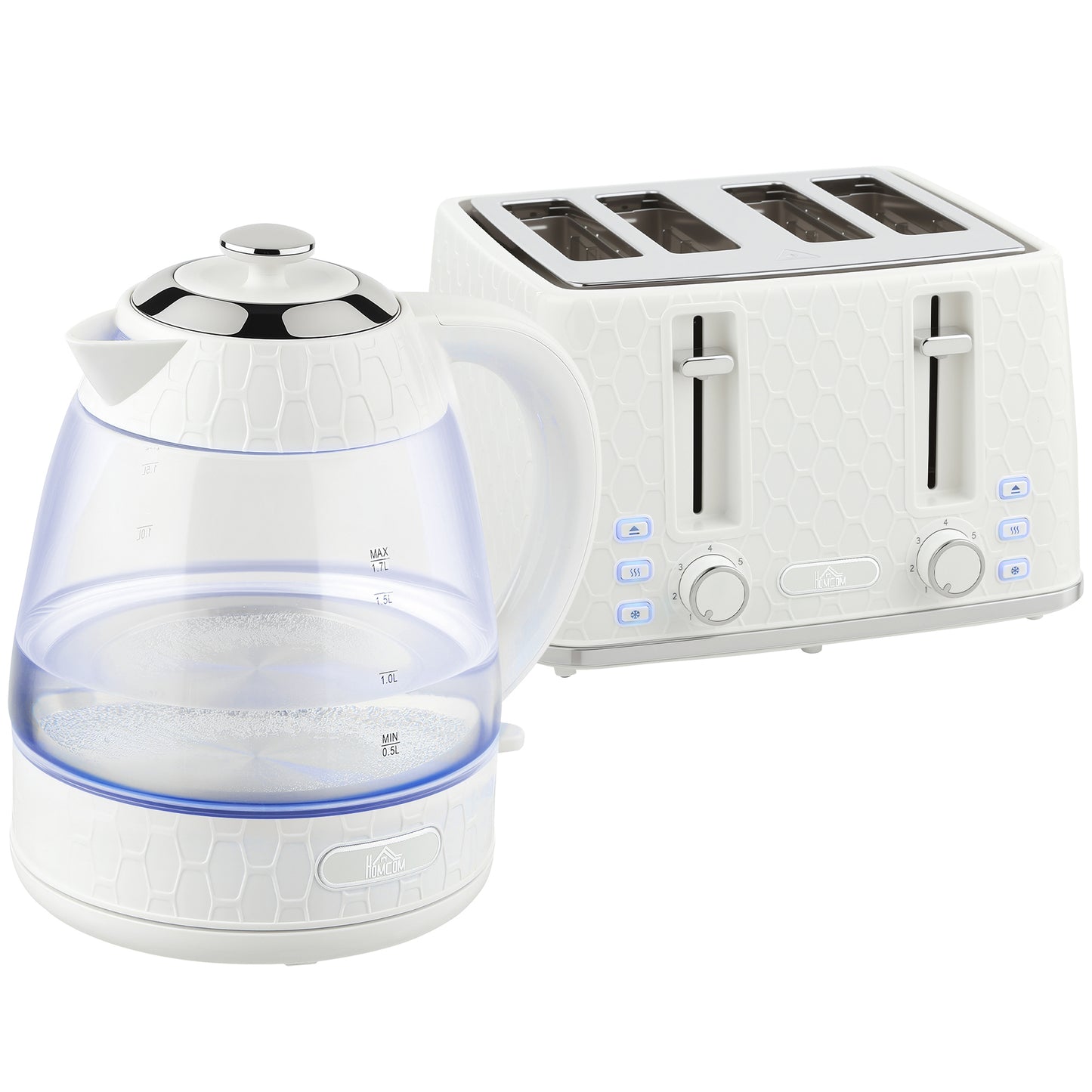 Kettle and Toaster Set, 1.7L 3000W Rapid Kettle with Strix Thermostat, 4 Slice Toaster with 7 Browning Controls, Cream