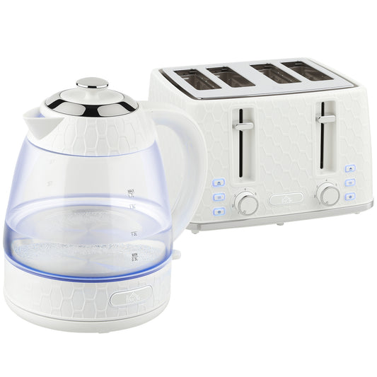 Kettle and Toaster Set, 1.7L 3000W Rapid Kettle with Strix Thermostat, 4 Slice Toaster with 7 Browning Controls, Cream