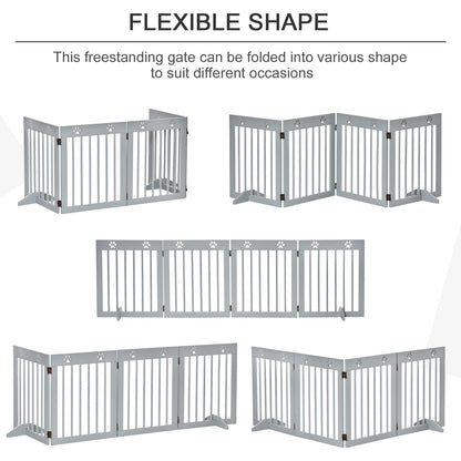 Freestanding Pet Gate 4 Panel Folding Wooden Dog Barrier w/ Support Feet
