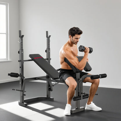 Multi-Exercise Adjustable Weight Bench with Bench Press Rack