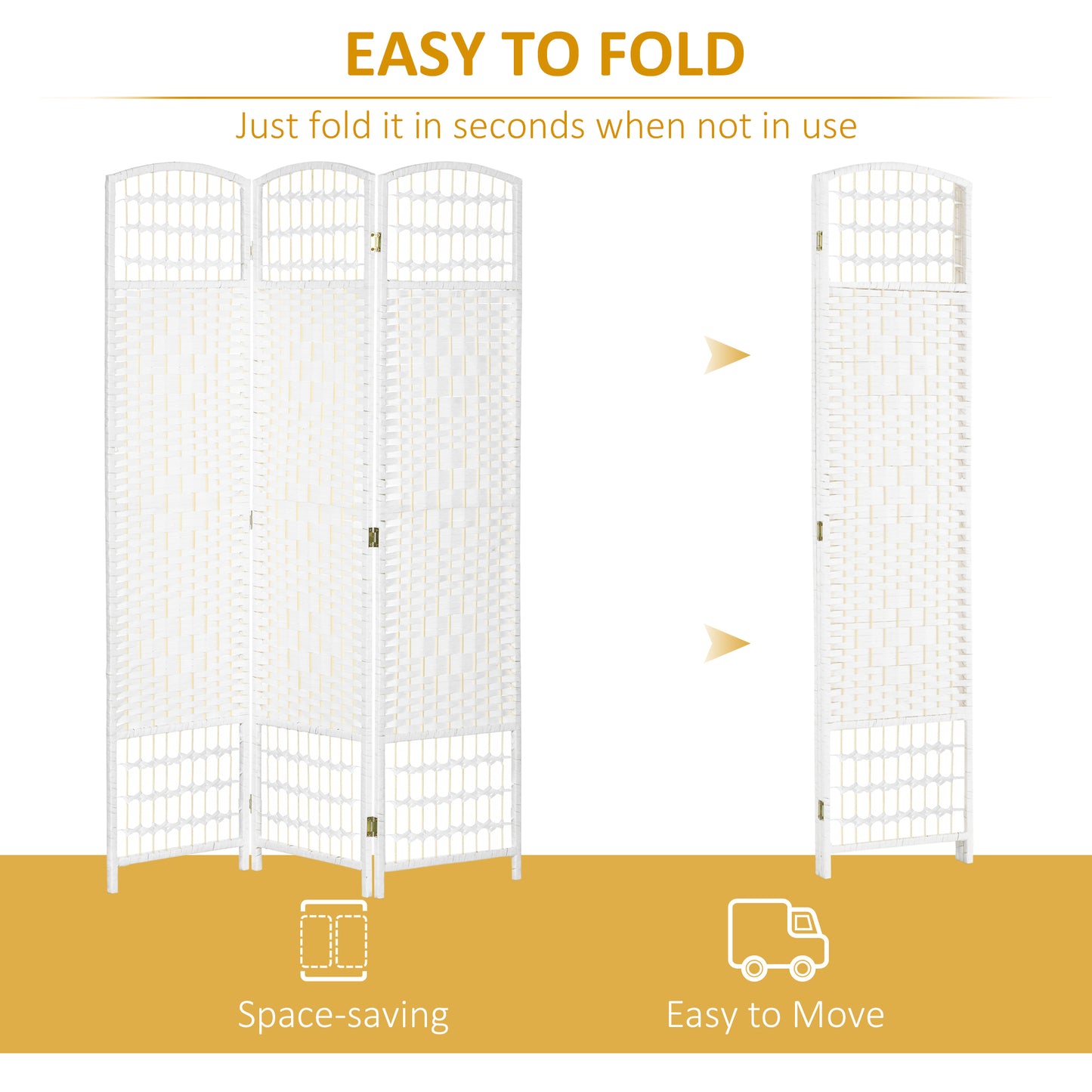 3 Panel Folding Room Divider, Privacy Screen, Paravent Partition Separator for Living Room, Bedroom, White
