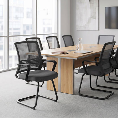 Padded Meeting Office Chair, Ergonomic Desk Chair No Wheels with Sled Base for Bedroom, Waiting, Reception, Dark Grey