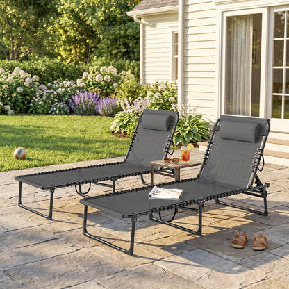 Set of Two Folding Sun Loungers, with Four-Position Backs - Grey