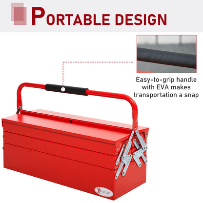 Metal Tool Box 3 Tier 5 Tray Professional Portable Storage Cabinet Workshop Cantilever Toolbox with Carry Handle