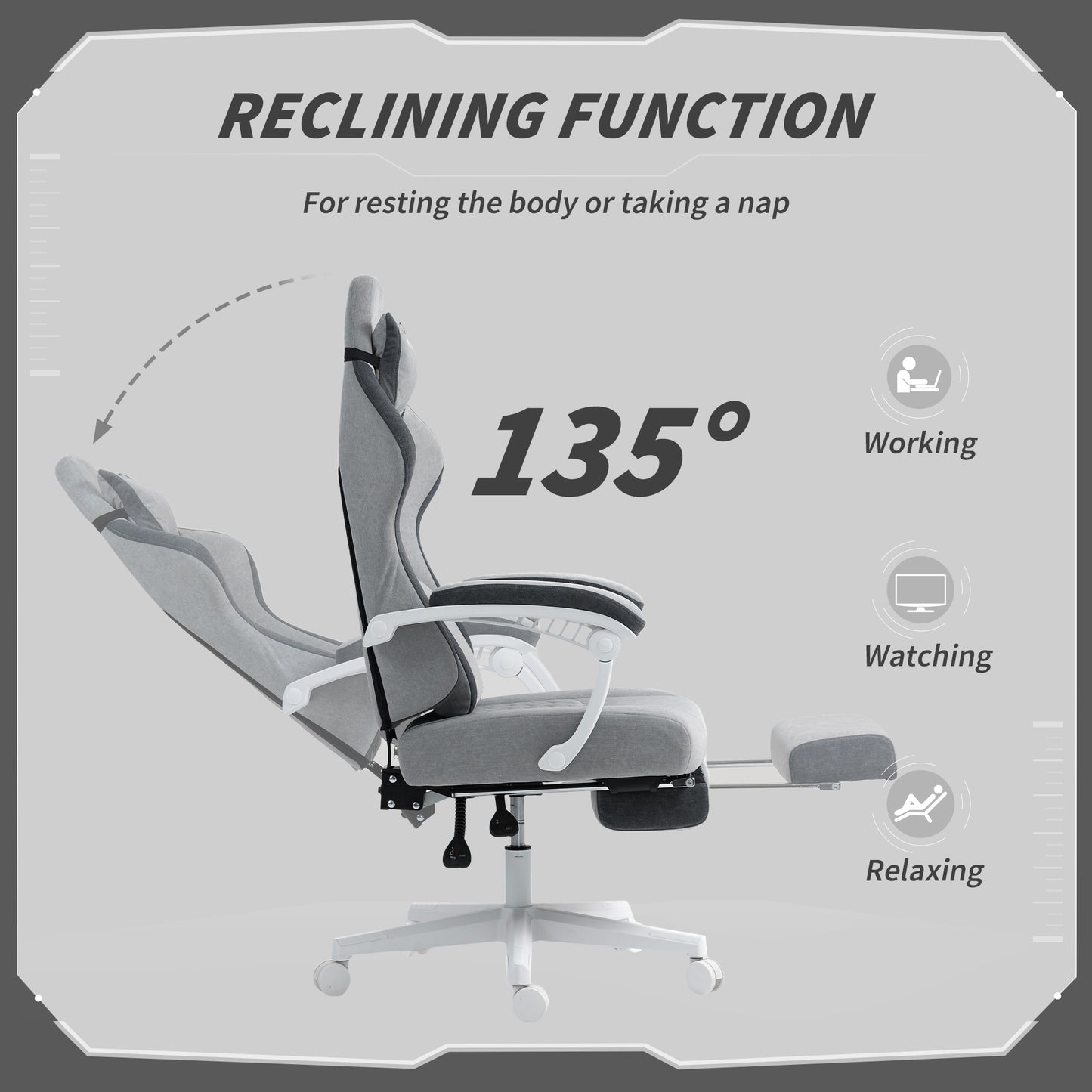 Gaming Chair, Gamer Computer Chair with Footrest, High Back, Lumbar Support, Adjustable Height