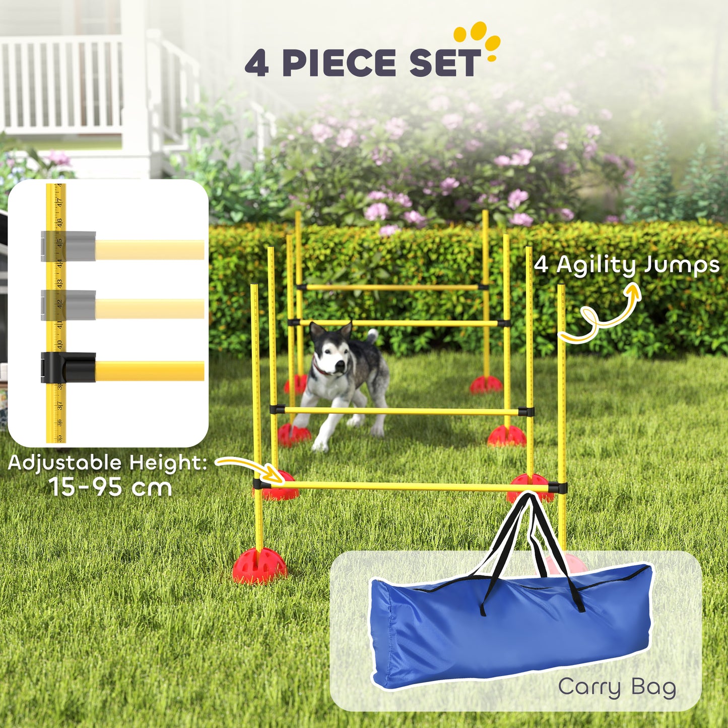 4-piece Dog Agility Equipment with 4 Hurdles, Bag for Jump, Training, Yellow