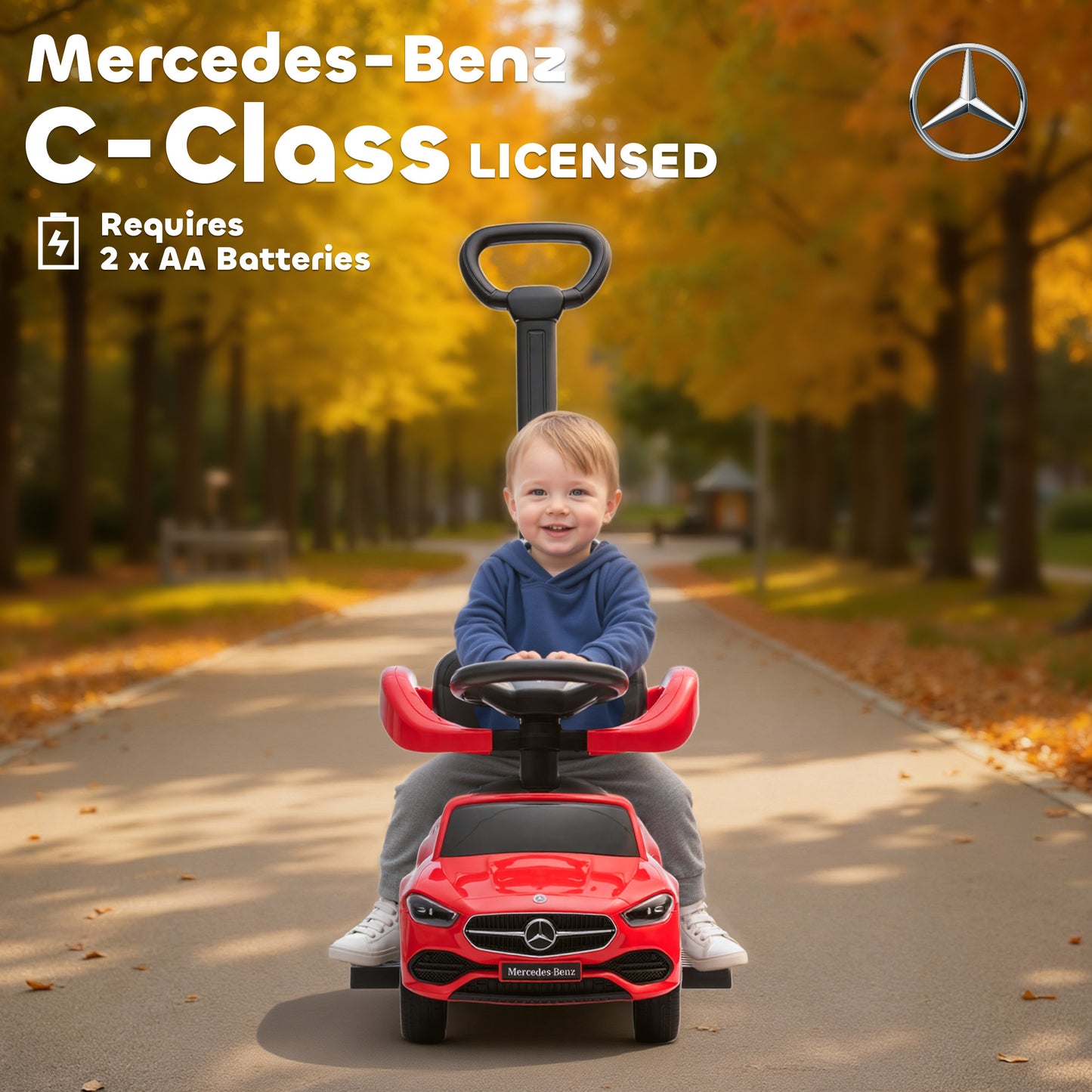 2 in 1 Baby Ride on Push Car Mercedes-Benz C-Class Licensed Walker Foot to Floor Push-Along with Removable Handle, Red