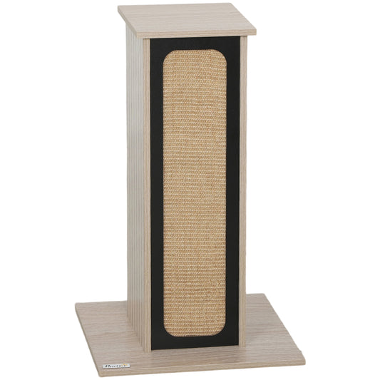 63cm Cat Scratching Post, Cat Scratcher with Replaceable Scratching Board, Top Perch, Sisal Scratch Mat, Oak
