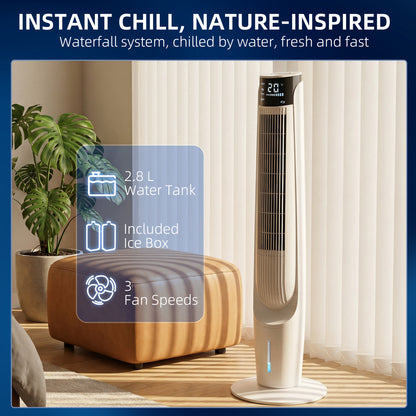 Air Cooler with LED Display and Remote Control, Oscillating Ice Cooling Fan with 3 Speeds, 4 Modes, 12 Hour Timer, White