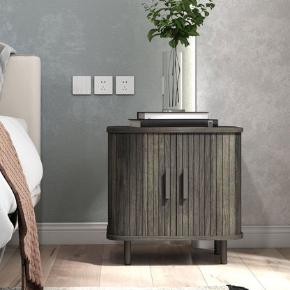 Nightstand with Sliding Doors and Metal Legs Grey