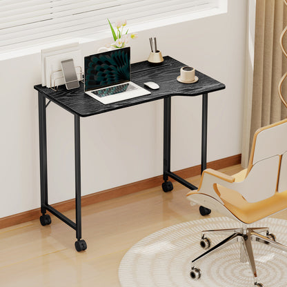 Folding Small Desk on Wheels - Black Wood Effect