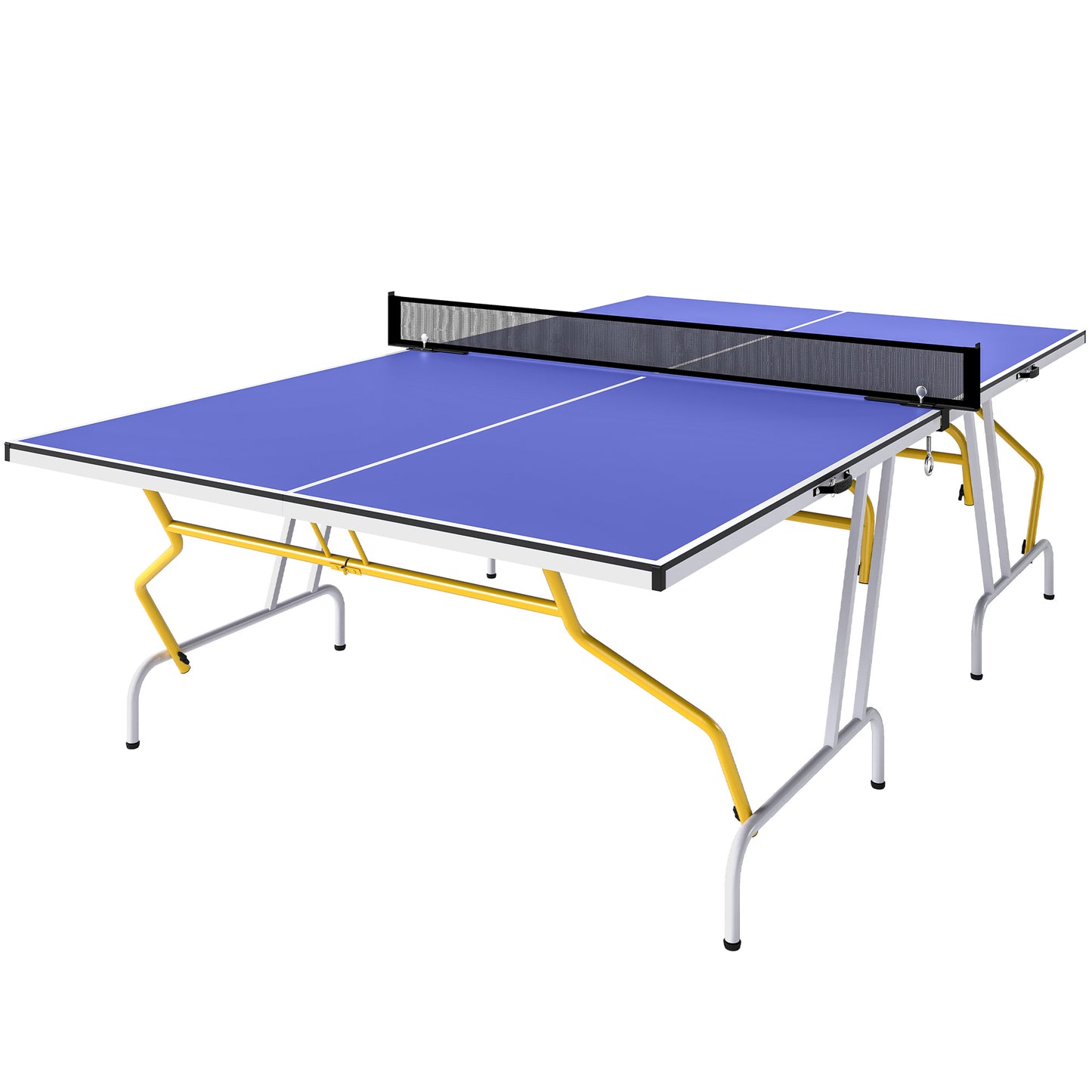 9FT Foldable Table Tennis Table, with Cover, Net, Paddles, Balls - Blue
