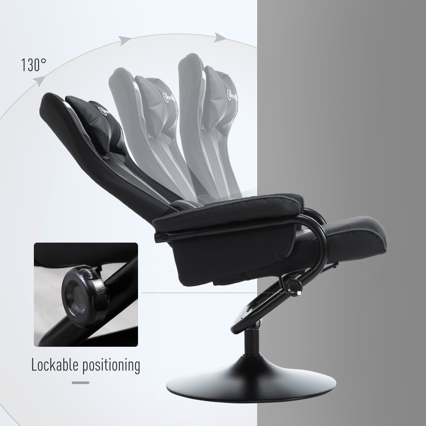 Reclining Chair and Stool Set, Recliner Chair with Headrest, Gaming Chair with Lumbar Support, Pedestal Base for Home Office