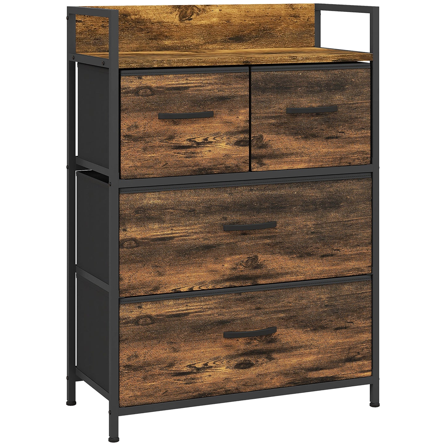 Rustic Chest of Four Fabric Drawers - Rustic Brown