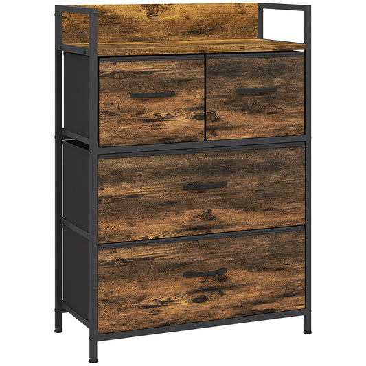 Rustic Chest of Four Fabric Drawers - Rustic Brown