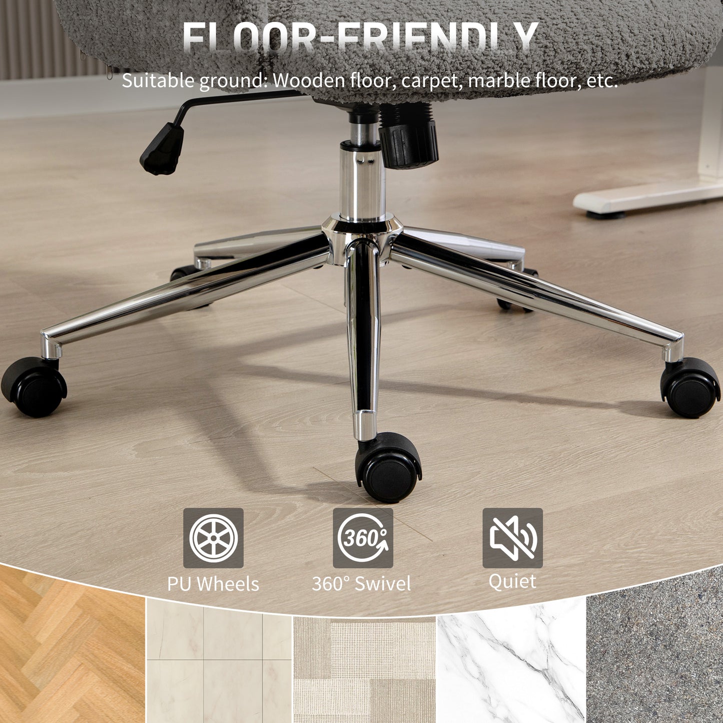 Office Chair with Adjustable Headrest, Spring Pack, Curved Line, Boucle Fabric - Charcoal Grey
