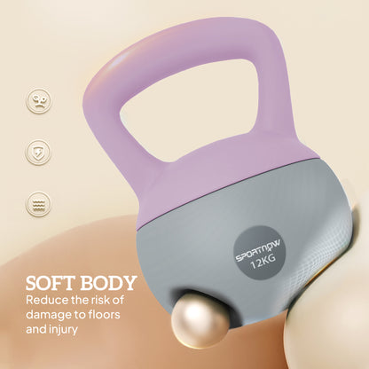 12KG Soft Kettlebell, Kettlebell with Non-Slip Handle for Home Gym, Weight Lifting, Strength Training, Purple/Grey