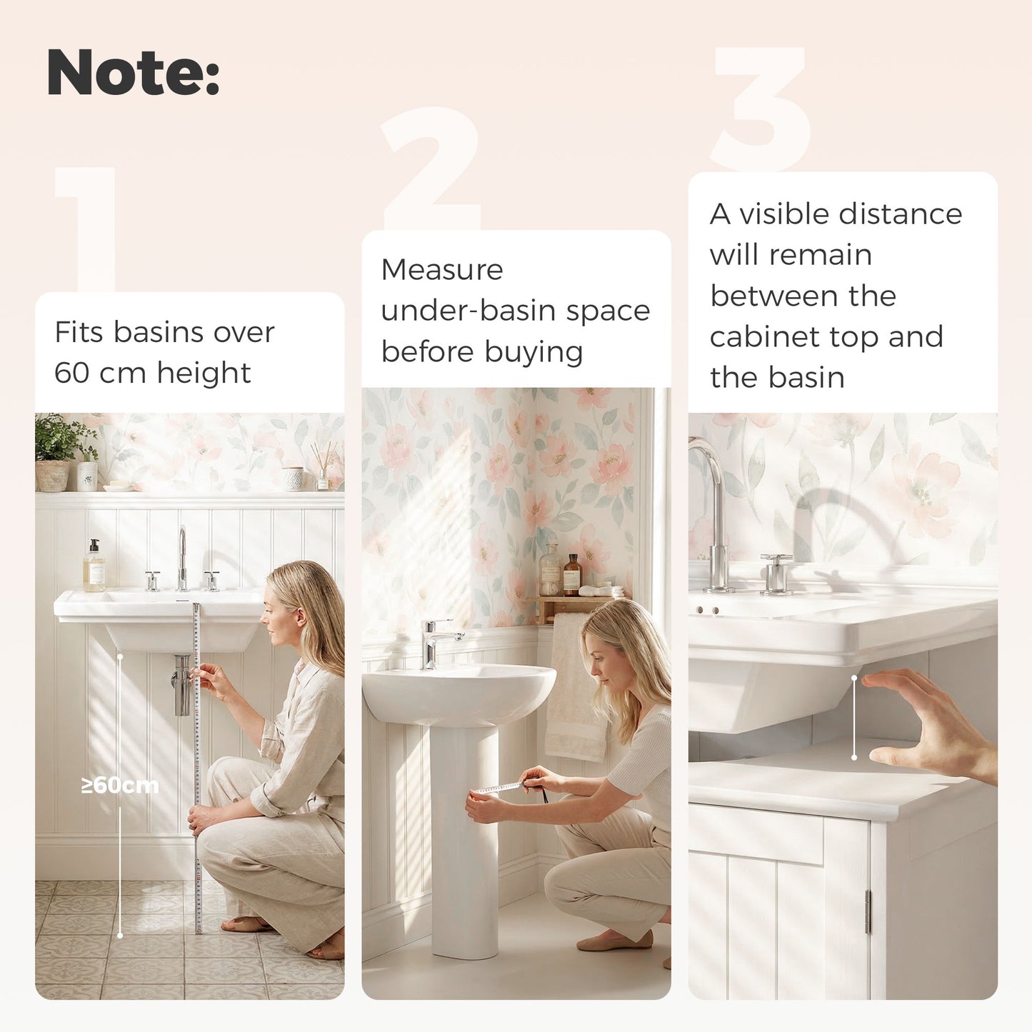 Under Sink Bathroom Cabinet, Freestanding Under Sink Cabinet with 2 Doors and Adjustable Shelf for Basin without or with Pede