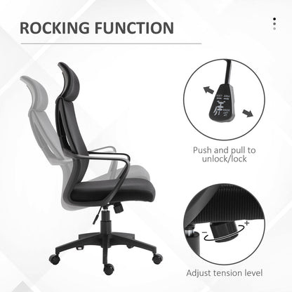 Ergonomic Office Chair, High Back Computer Chair, Mesh Desk Chair with Lumbar Support, Headrest, Wheel, Adjustable Height