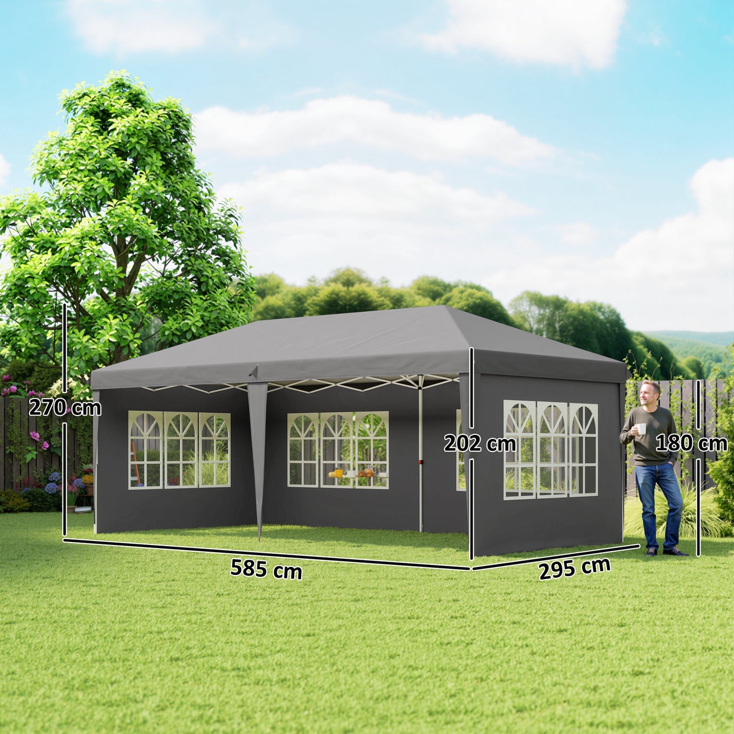 3 x 6m Pop-Up Gazebo, with Removable Walls - Grey