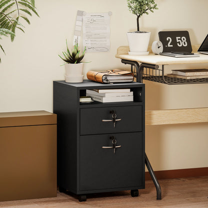 Filing Cabinet, Mobile File Cabinet with 2 Lockable Drawers, Office Home Organiser on Wheels for A4