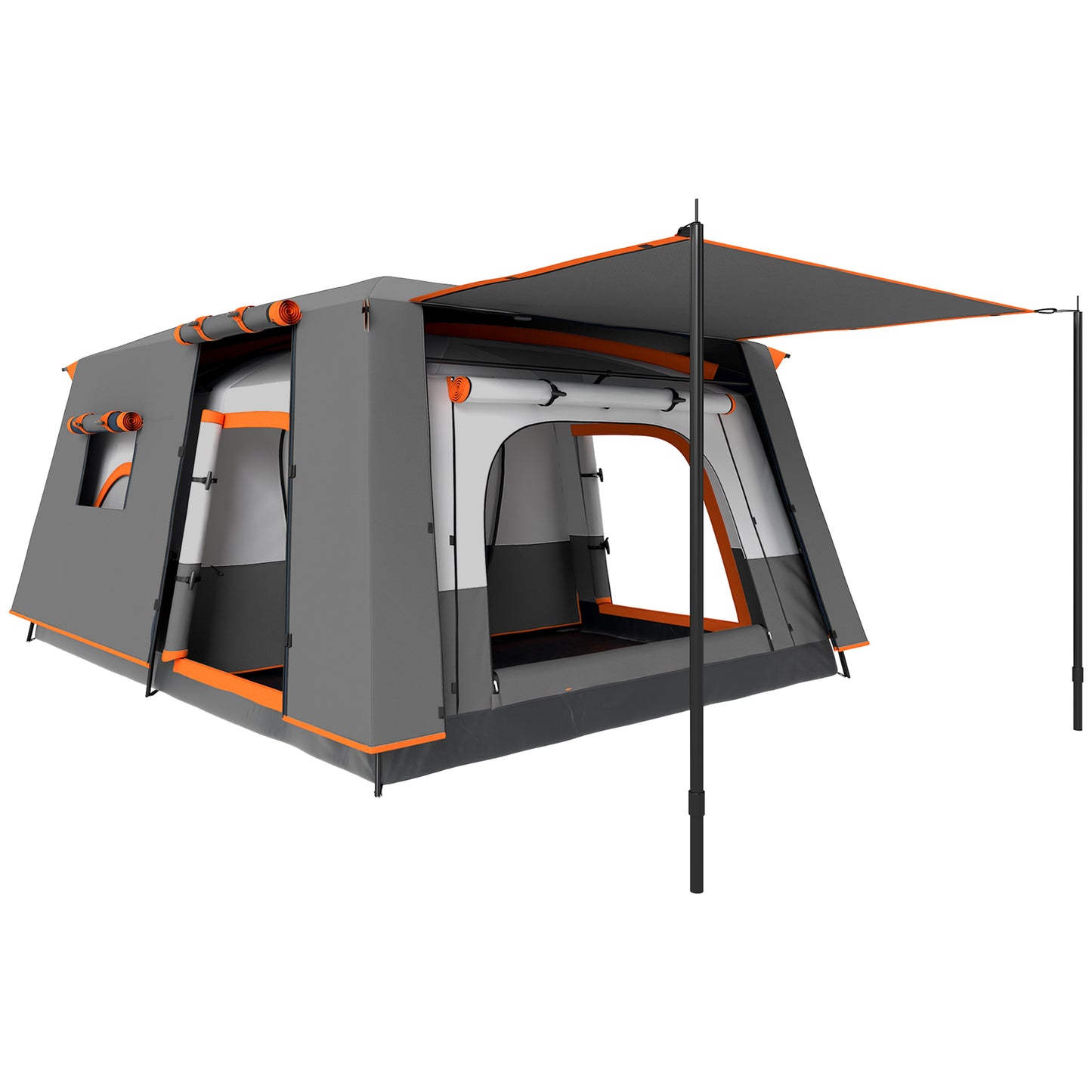 4 Man Camping Tent, Double Layer Tunnel Tent with Porch, Living Area and 2 Bedrooms, Sewn in Groundsheet
