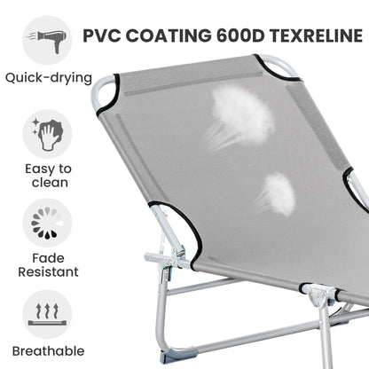 Reclining Sun Lounger Chair Folding Camping Bed with 4-Position Adjustable Backrest, Grey