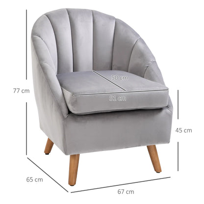 Single Velvet Accent Armchair with Solid Wood Legs