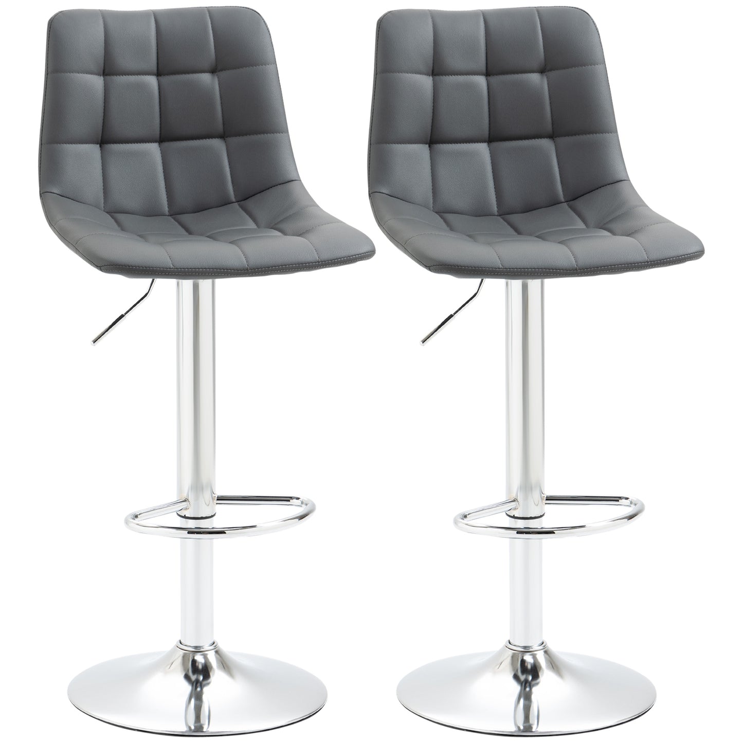 Adjustable Bar Stools Set of 2, Swivel PU Leather Upholstered Barstools with Tufted Seat and Back