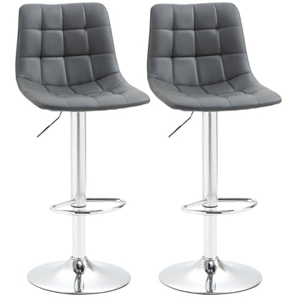 Adjustable Bar Stools Set of 2, Swivel PU Leather Upholstered Barstools with Tufted Seat and Back