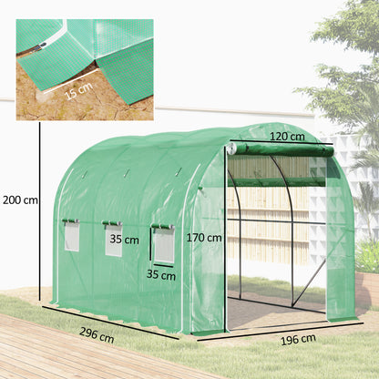 296 x 196cm Steel Frame Polytunnel Greenhouse - Green