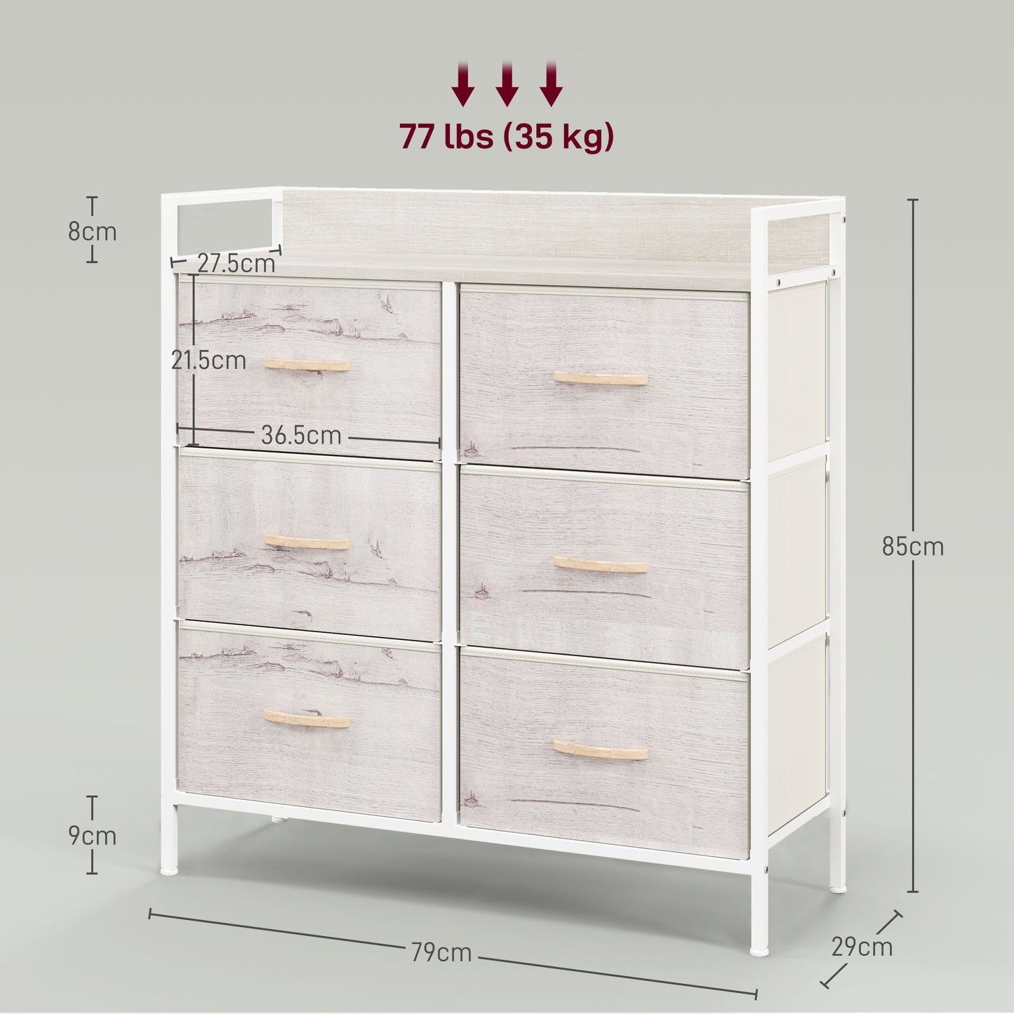 Rustic Chest of Six Fabric Drawers - Natural