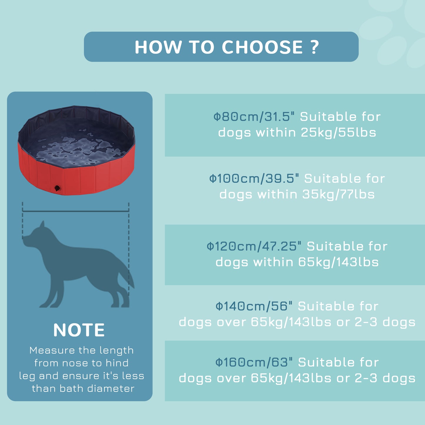 Dog Paddling Pool, Foldable Dog Pool, Leakproof & Hard Plastic, Portable Pet Bathtub with Non-Slip Base & Drainage Hole
