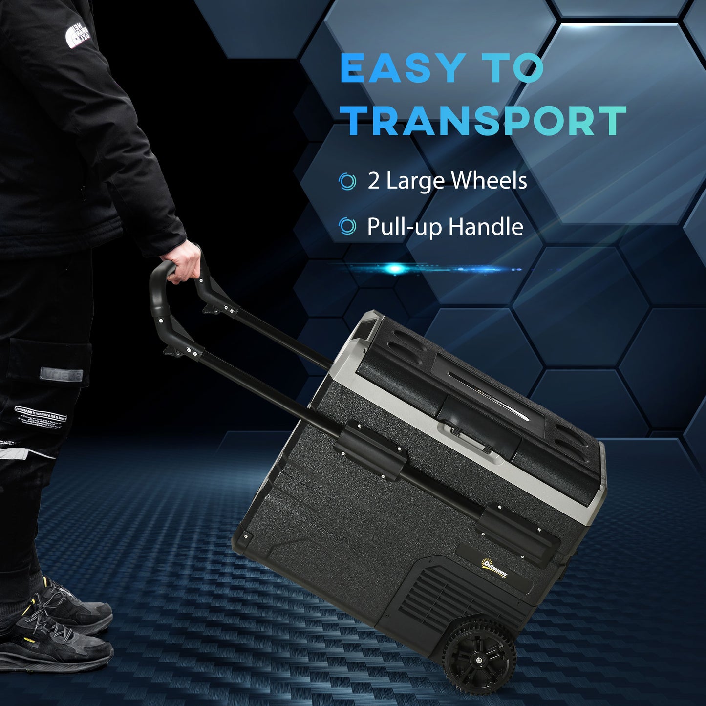 50L Camping Fridge, Portable Freezer Compressor Car Refrigerator with LED, Telescopic Handle