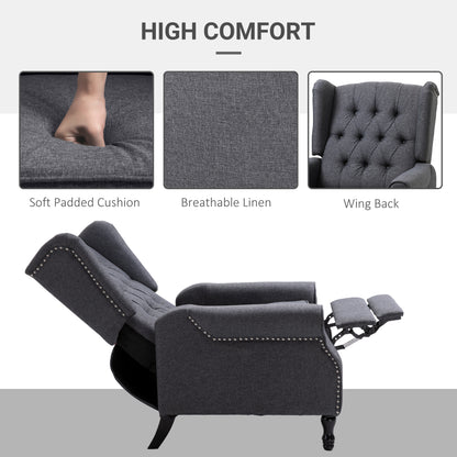Recliner Armchair, Vintage Reclining Chair with Nail Head Trim, Wingback Chair with Button Tufted Back and Footrest