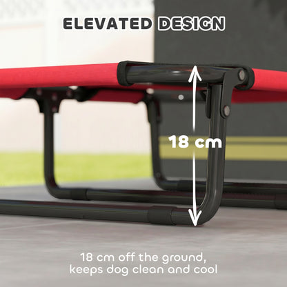 Portable Raised Dog Bed, Elevated Pet Cot with Breathable Mesh for Indoor Outdoor, for Small Medium Dogs, Red