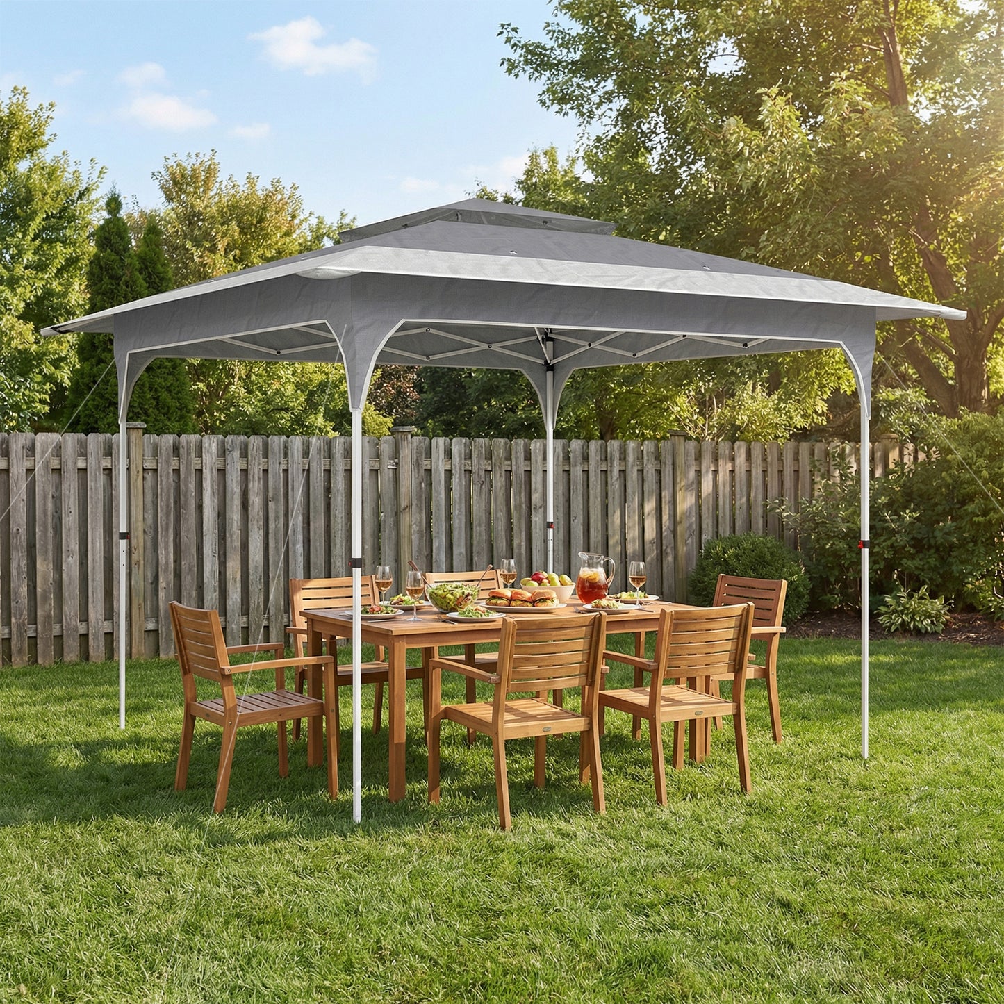 3.5 x 3.5 m Pop Up Gazebo with One-Push Setup, UPF50+ Double Tier Garden Party Tent Marquee with Carry Bag, Dark Grey